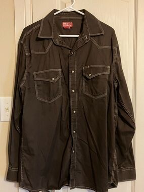 Red Ranch Men's Brown Long-Sleeve Casual Button-Down Shirt